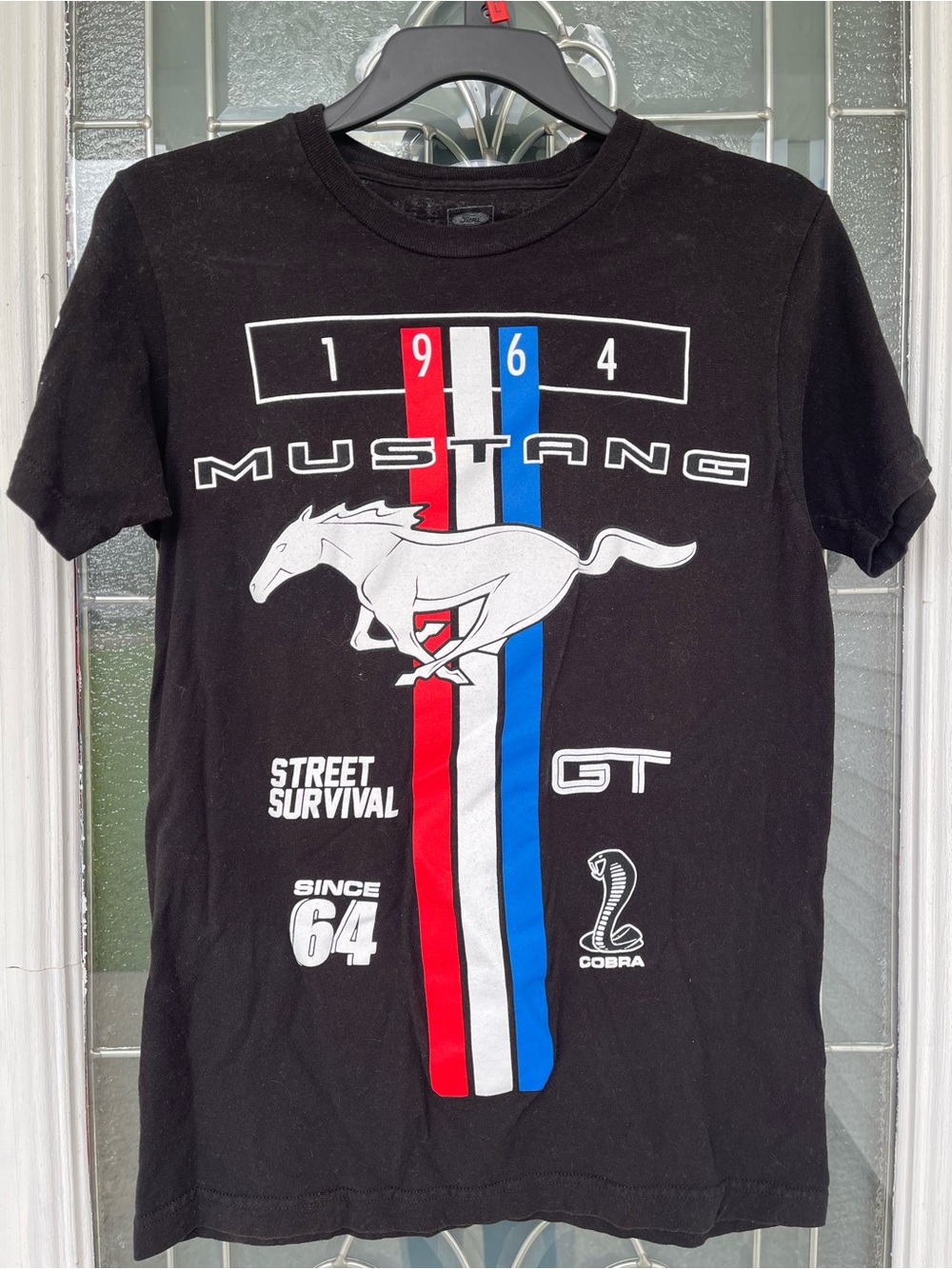 GT Black Graphic Tee with Red, White & Blue Racing Stripe